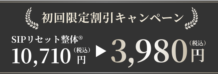 初回限定割引キャンペーン SIPリセット整体®︎ 10,710円（税込）→ 3,980円（税込）